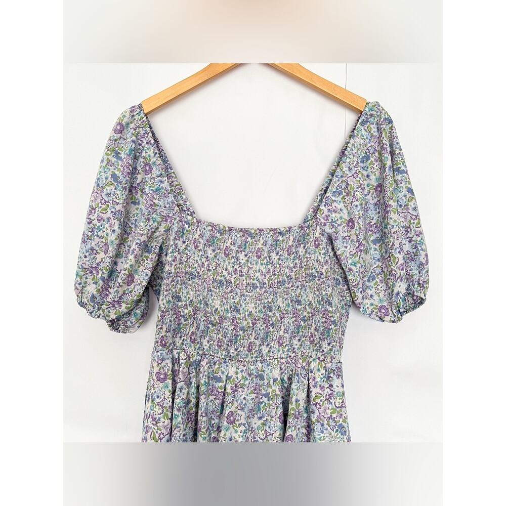 Entro Smocked Floral Maxi Dress Square Neck Layered Ruffle Blue Green Size Large - Picture 8 of 16